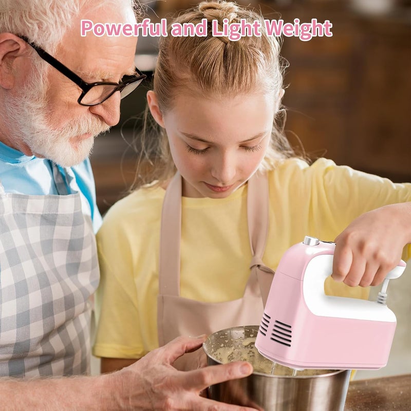 Yomelo 9-Speed Digital Hand Mixer Electric, 400W Powerful DC Motor, Hand Mixer Electric Handheld with Snap-On Storage Case, 5 Stainless Steel Accessories, Beaters, Dough Hooks, Whisk(Pink/White) - Image 3